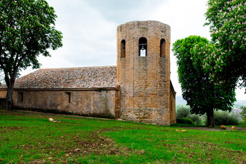 Tuscany, Italy-April 22, 2024: Historic Stone Church in Tuscan Countryside