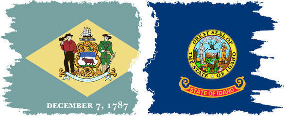 Idaho and Delaware states grunge brush flags connection vector