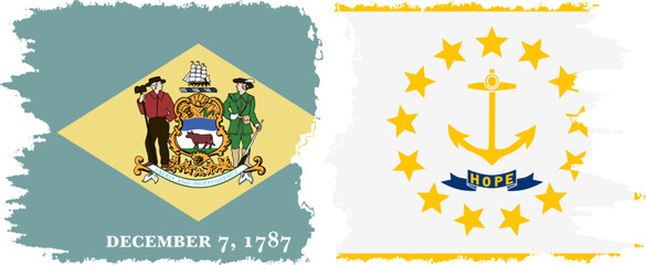 Rhode Island and Delaware states grunge brush flags connection vector