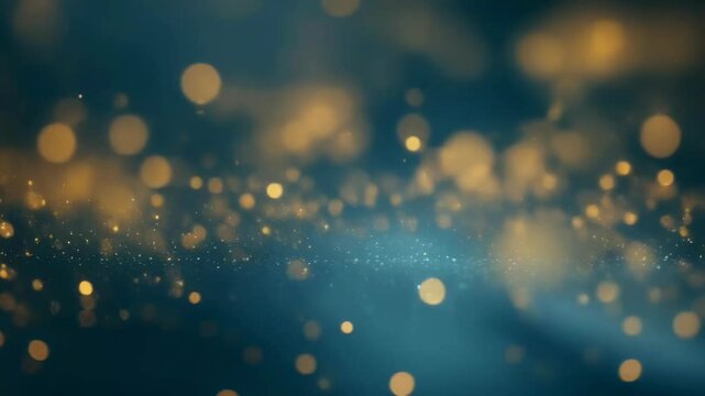 A mesmerizing abstract image featuring golden bokeh lights intertwined with blue sparkles. The soft focus and glowing particles create a dreamy, magical atmosphere. Ideal for festive and celebratory