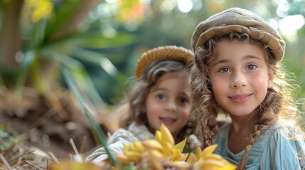 Children Shaking the Lulav and Etrog During Sukkot, Learning About the Ritual Significance in an Outdoor Garden