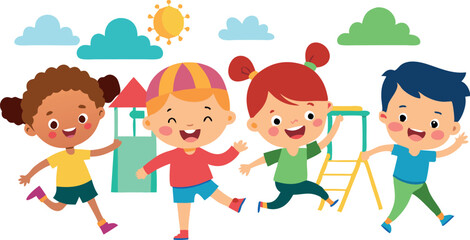 Obraz premium A group of children are playing in a park