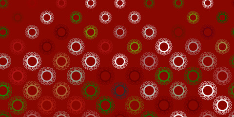 Dark green, red vector backdrop with virus symbols.