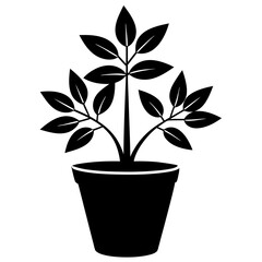 Plant vector illustration, plant in a pot isolated on white, plant silhouette, plant in a pot vector art