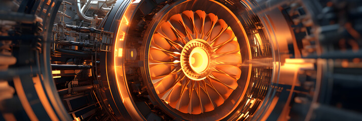 Fototapeta premium A Glimpse into the Complexity: Detailed View of an Airplane Turbine Engine