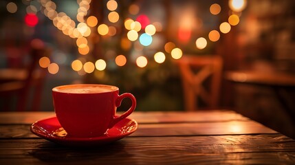 Obraz premium Cozy Coffee Break in Warm Tones with Defocused Background on Table