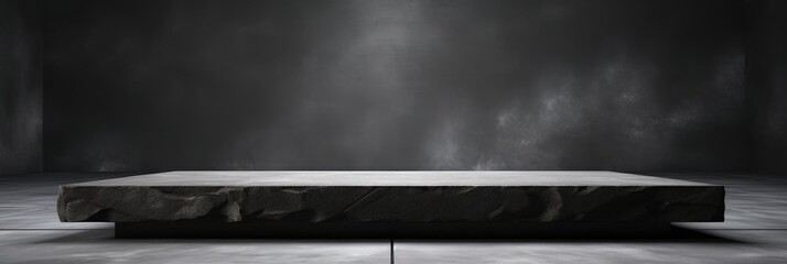 Obraz premium Dark and mysterious stone platform in an empty room with a spotlight