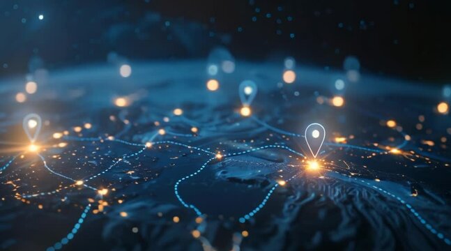 Connected Earth: A Map Of The Earth With Glowing Pins Marking Smart Cities, And Radiant Beams Of Light Connecting Them, Shining Brightly As They Flow From One City To Another.