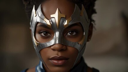 Portrait of a handsome young african american woman in superhero wearing a mask - Powered by Adobe