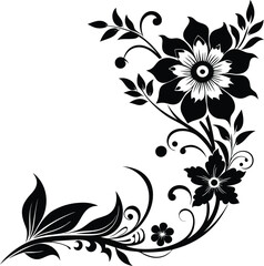Abstract floral Corner Design black and white illustration