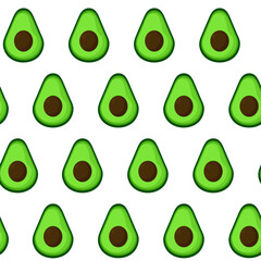 Seamless vector pattern green avocado on white background