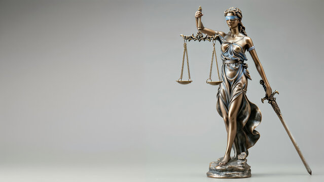 statue en bronze de l'all&eacute;gorie de la justice avec balance et glaive
