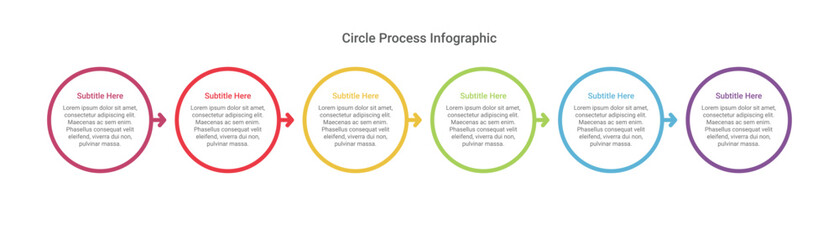 Circle process infographic with 6 steps.
