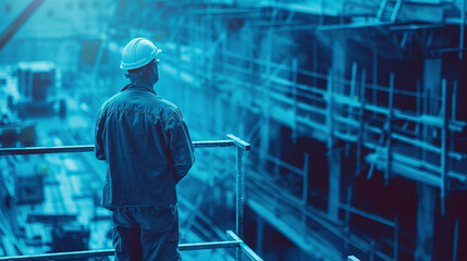 A Professional project manager, photo realistic, Construction Consulting Group, in the style of cyan