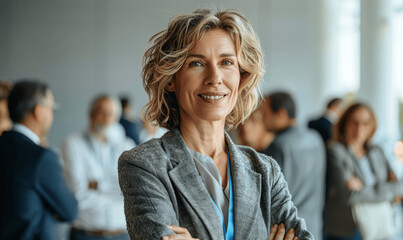 Confident Mature Businesswoman Leading a Team Meeting with a Smile in a Corporate Setting