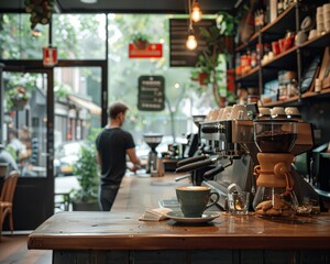 Fototapeta premium a coffee shop with a man in the background