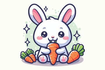 Obraz premium cute Rabbit Bite Carrot Cartoon Vector Icon Illustration with white background