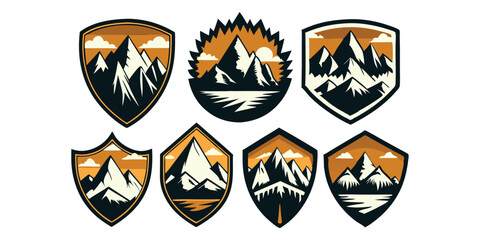 Obraz premium Vintage adventure and mountain expedition badges vector logo set. Camping badges.