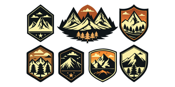 Vintage adventure and mountain expedition badges vector logo set. Camping badges.

