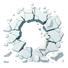 A hole breaking through a white wall transparent, cut out