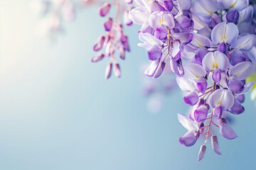 ramo di glicine in primo piano su sfondo azzurro