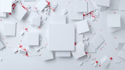 Dynamic composition of blank cards seemingly falling or floating, frozen in motion against a stark white background