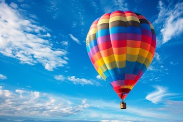 Fototapeta premium Colorful hot air balloon soaring in clear blue sky for an exhilarating adventurous escape