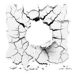 A hole breaking through a white wall transparent, cut out