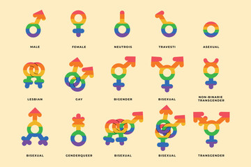 Flat pride month lgbt symbols collection