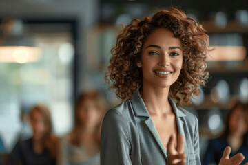 Fototapeta premium Businesswoman Leading a Professional Presentation in an Office Setting