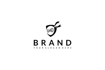 ninja logo with shield combination in flat vector design style