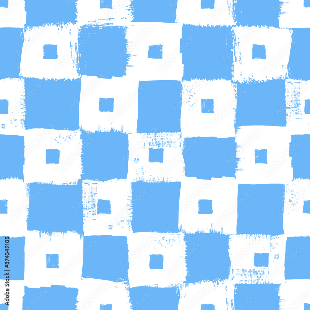 Aufkleber vector checkerboard pattern. seamless blue and white brush stroke background. checkered print with d