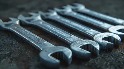 Fototapeta premium A row of wrenches are lined up on a surface
