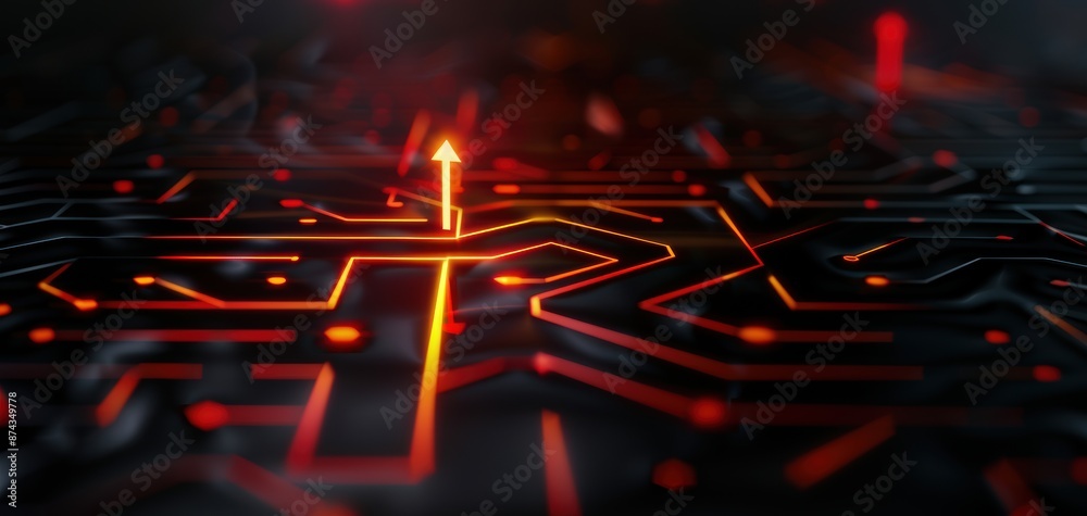Poster A computer chip with a red arrow pointing upwards
