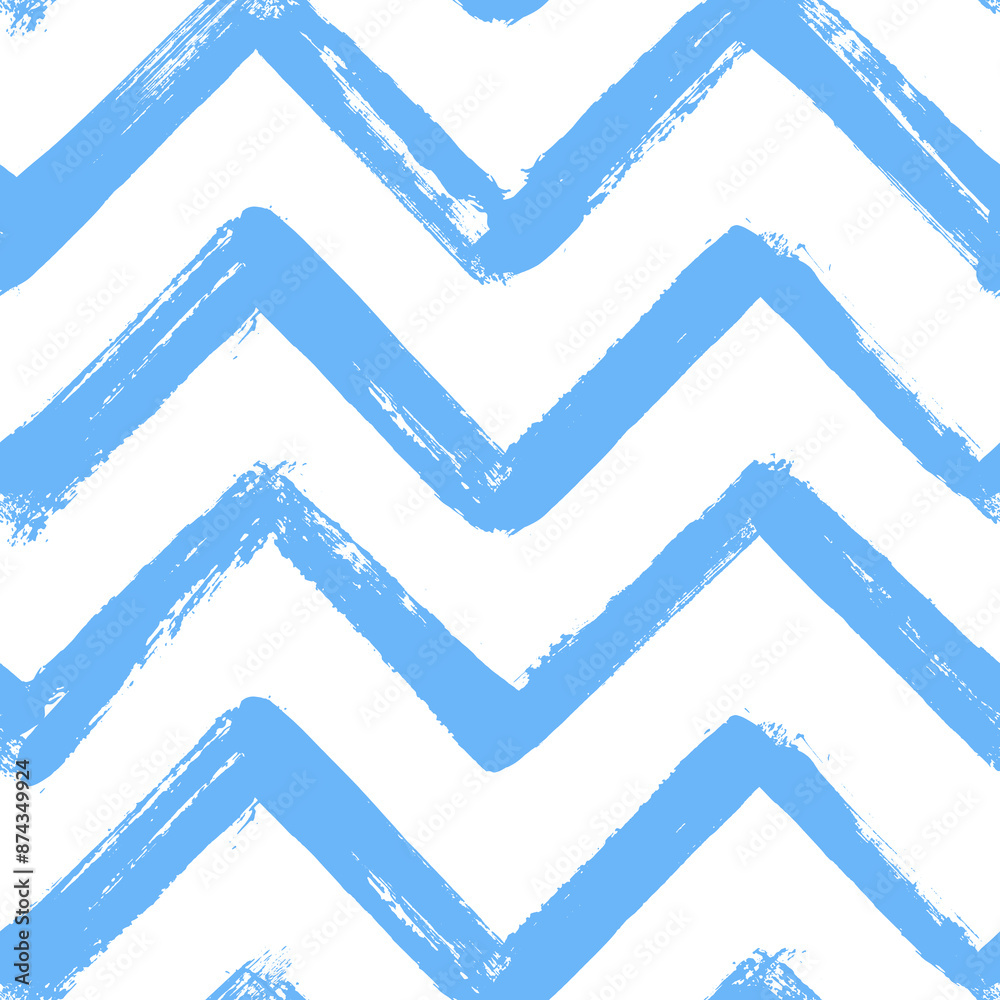 Aufkleber vector chevron pattern. seamless blue and white brush stroke background. zig zag print with distress