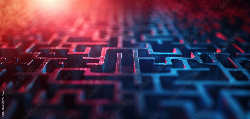 Poster a maze with a red and blue background