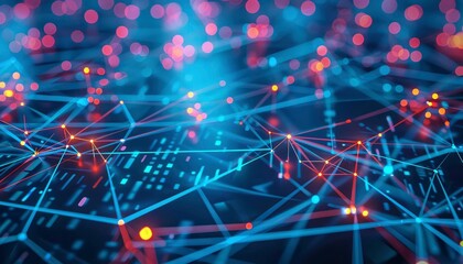 Fototapeta premium Abstract digital network concept with glowing lines and nodes.