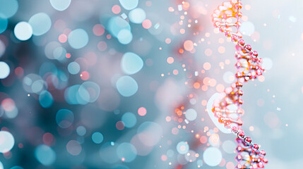 DNA strand with a bokeh background, symbolizing genetic research and biotechnology. Ideal for science, healthcare, and research sectors. Concept of genetics and scientific innovation.