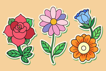 floral sticker set vector illustration 