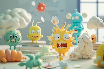 a playful animation of characters representing various symptoms of schizophrenia