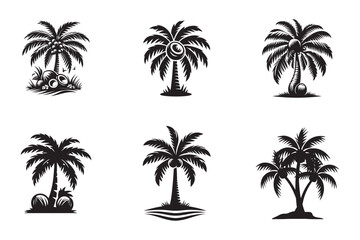 set of coconuts vector silhouette logo design 