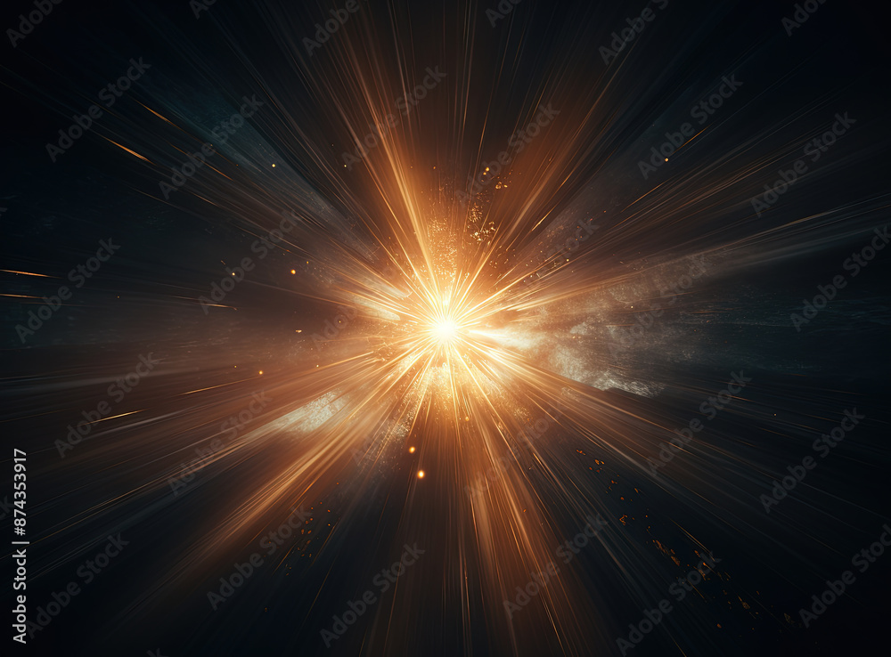 Poster sun flare with yellow rays and beams on dark background