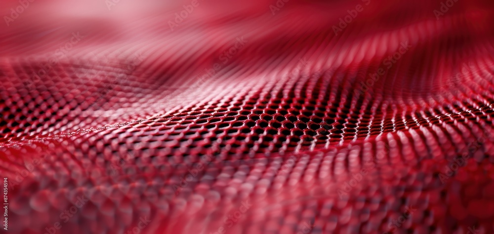 Poster A close up of a red fabric with a mesh pattern
