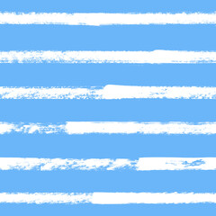 Obraz premium Vector stripes pattern. Seamless blue and white brush stroke background. Striped print with distress texture. Painted ornament for kids. Childish design
