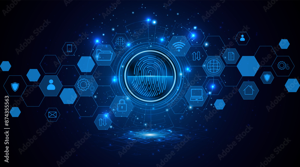 Aufkleber abstract technology circuit board background. fingerprint scanning cybersecurity concept. modern tec