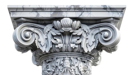 A classical column, architectural element, realistic rendering, marble texture, isolated on white background