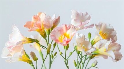 Obraz premium Delicate Pastel-Colored Freesia Blooms with Vibrant Floral Details