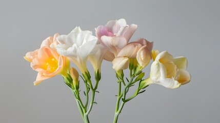 Delicate Freesia Blooms with Pastel-Colored Petals in Soft Natural Setting