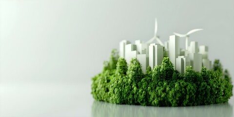 Image of a green eco city with renewable energy and carbon neutrality. Concept Eco-Friendly City, Renewable Energy, Carbon Neutrality, Sustainable Living, Green Infrastructure