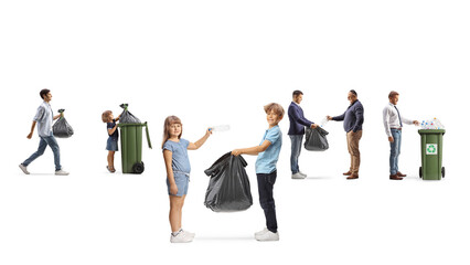 Obraz premium Children and adults recycling plastic
